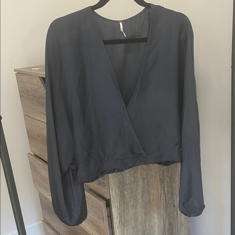 Free People Deep Blue Wrap Blouse